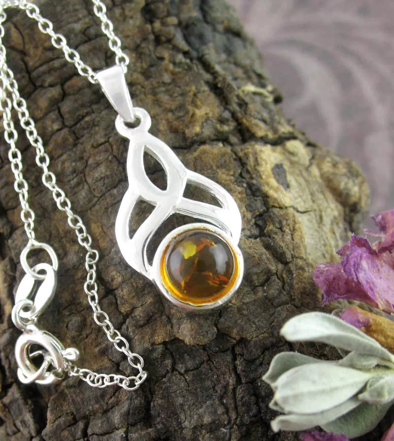 Baltic Amber Cabochon In Art Nouveau Setting Pendant