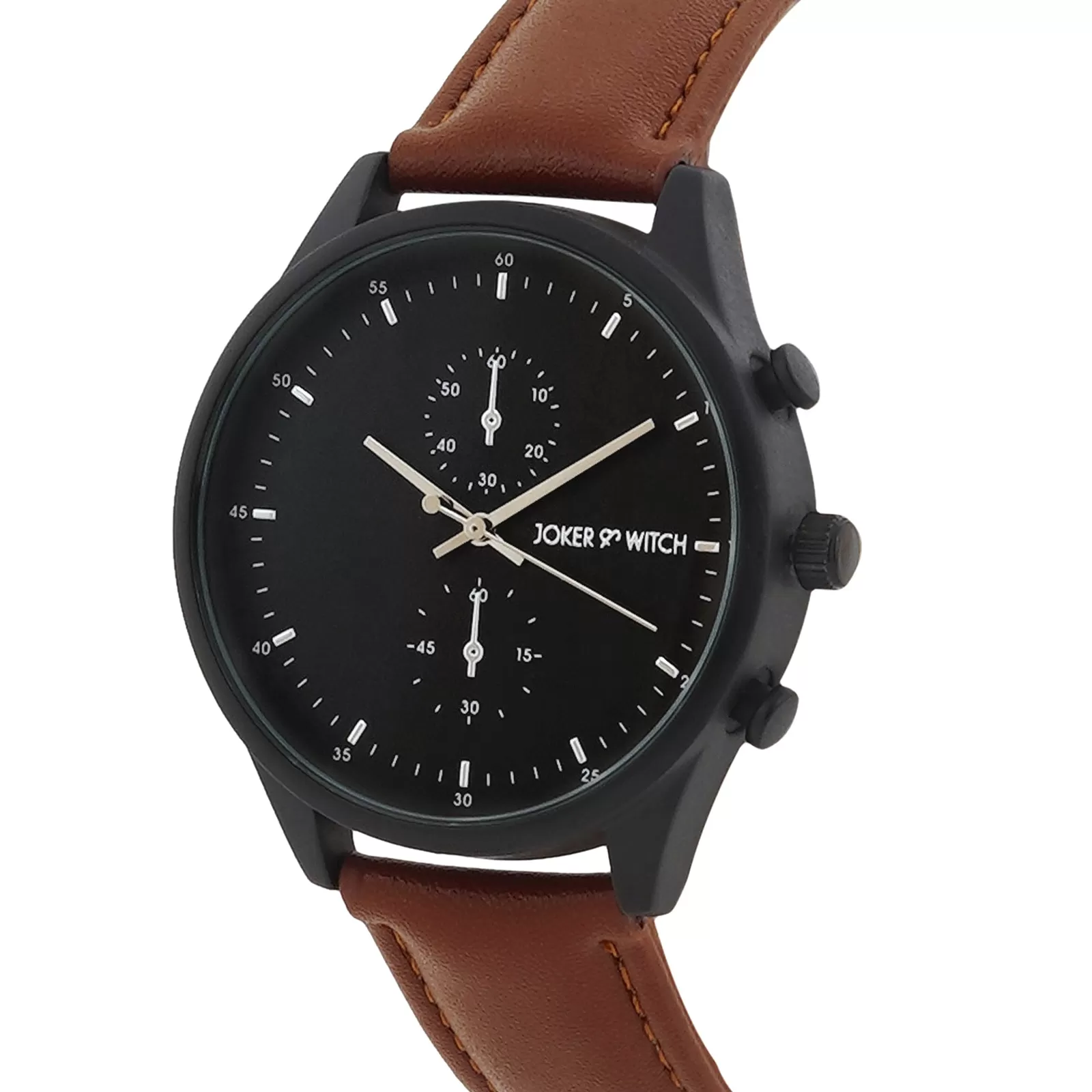 Beetle Black Dial Brown PU Strap Watch