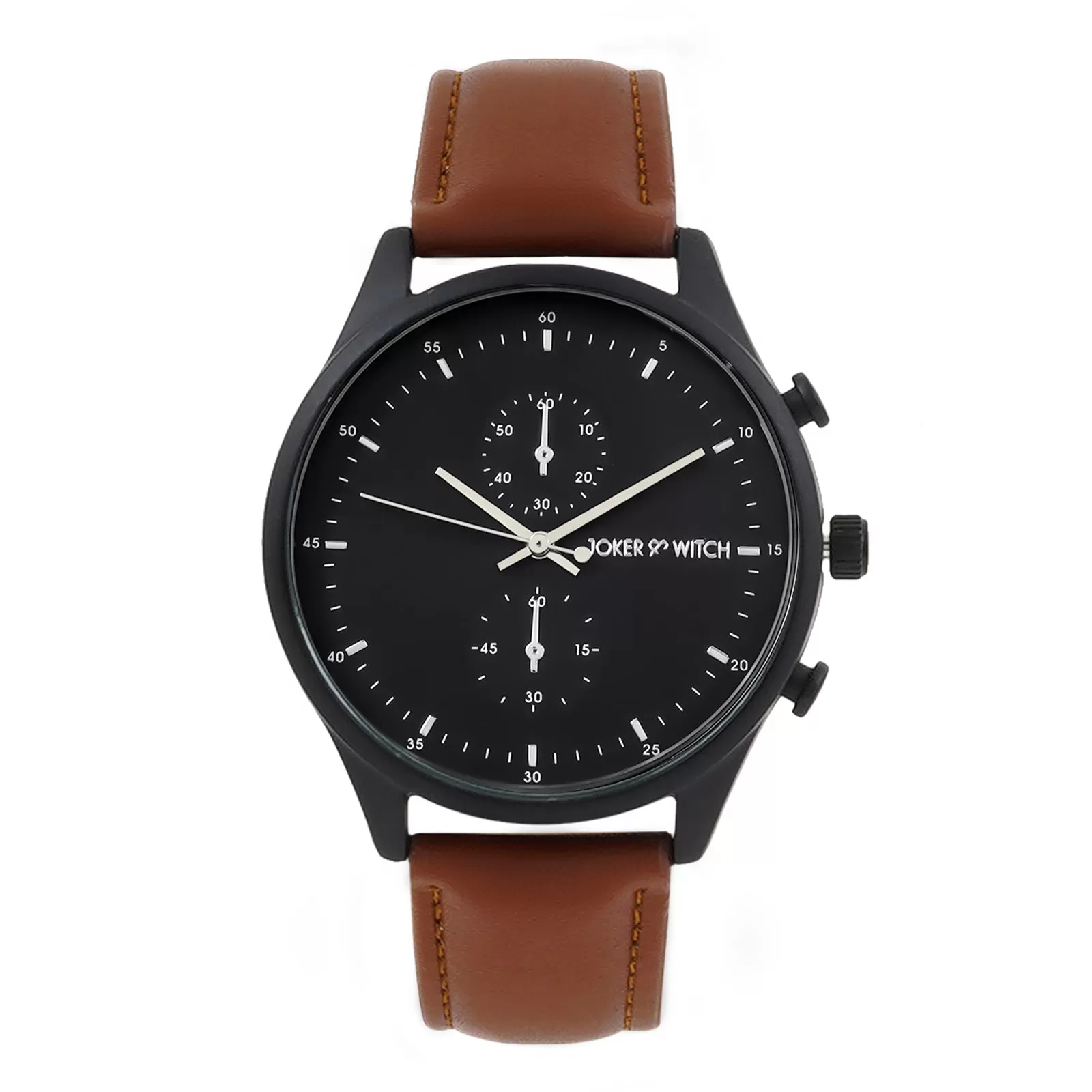 Beetle Black Dial Brown PU Strap Watch