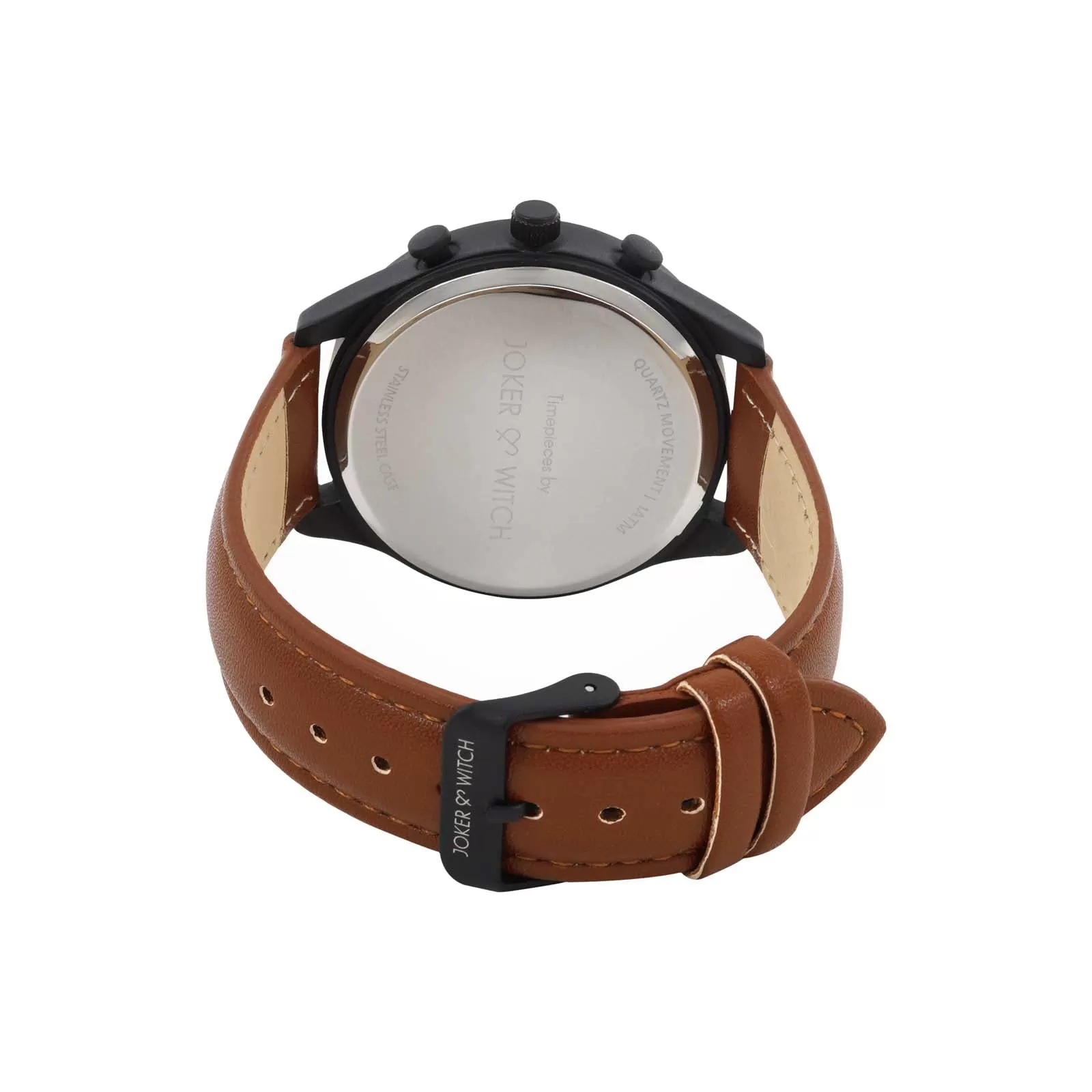 Beetle Black Dial Brown PU Strap Watch