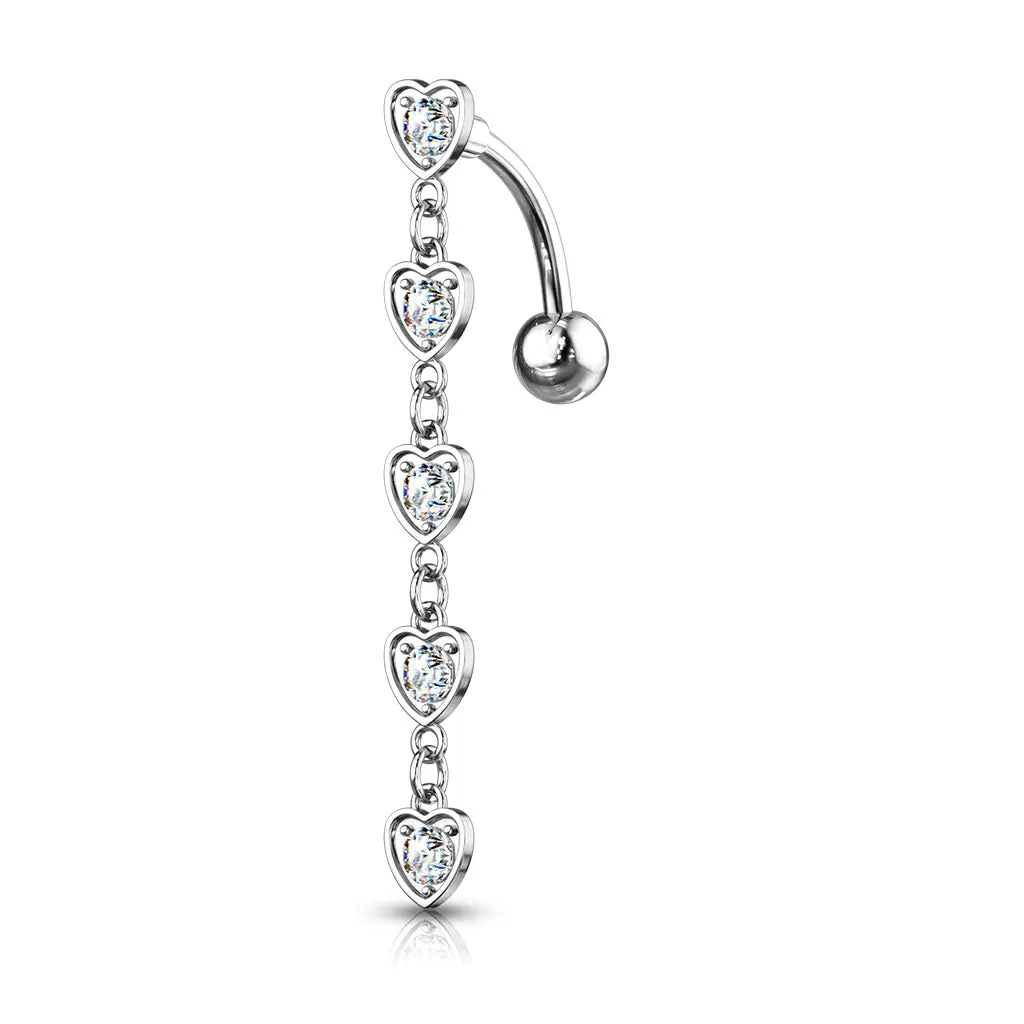 Belly Ring - Hearts 5 Dangle