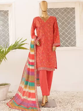 Bin Saeed Printed Lawn 3-Piece Suit - Rust Orange