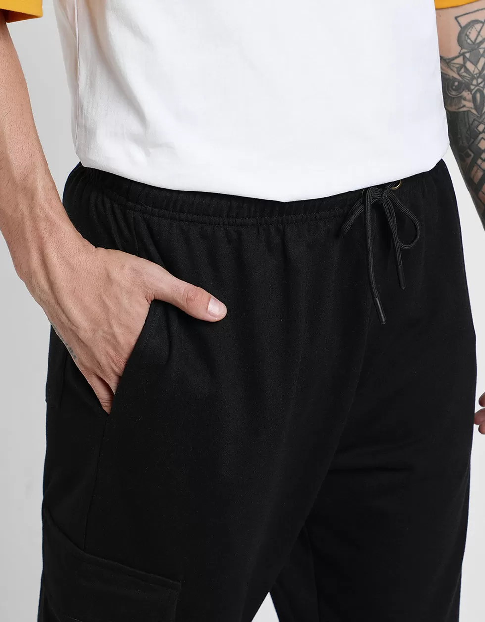 Black Solid Baggy Fit Cargo Pants