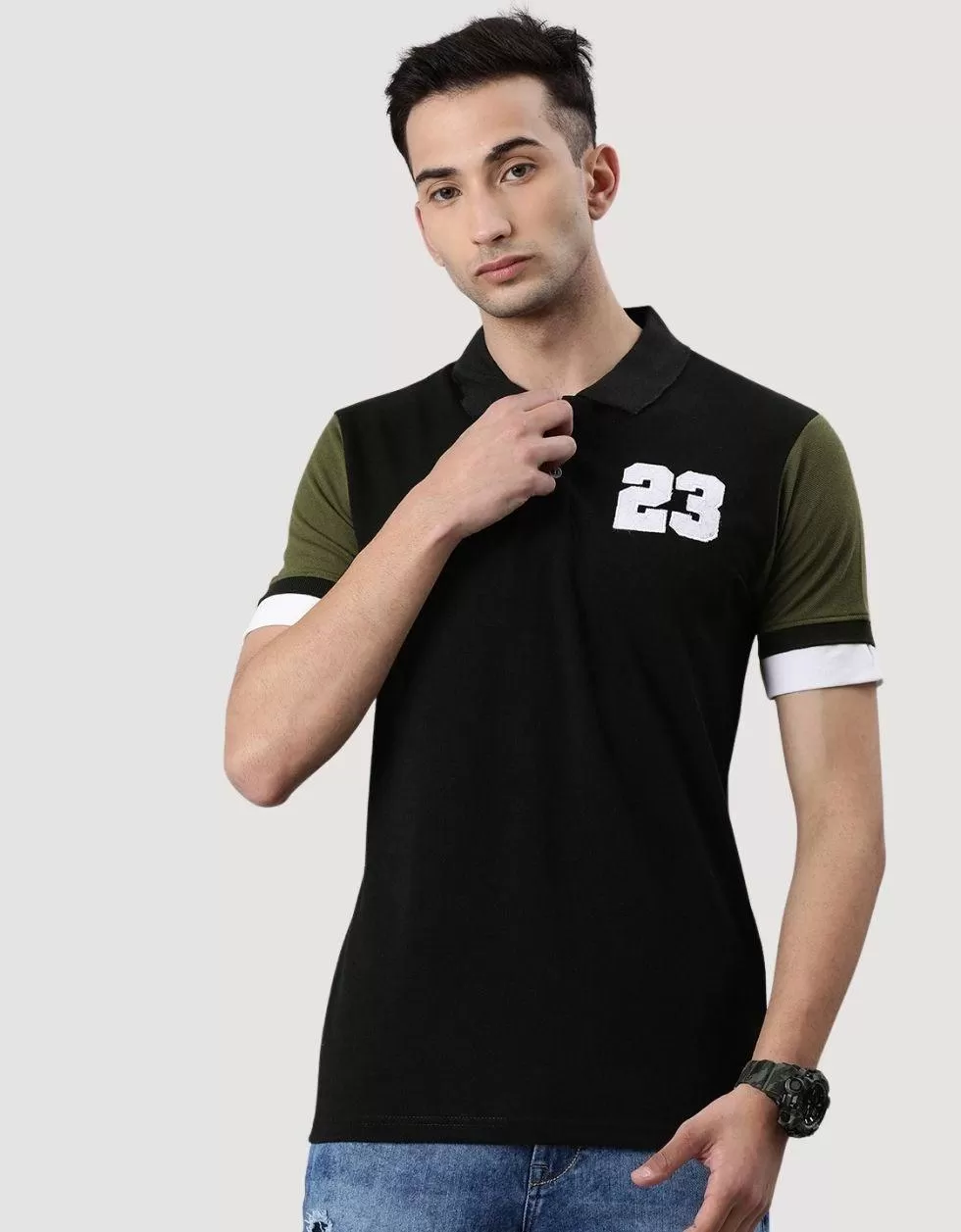 Black sporty Colorblock polo T-shirt