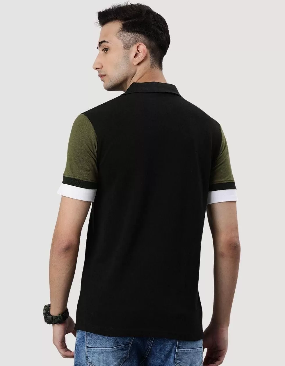 Black sporty Colorblock polo T-shirt