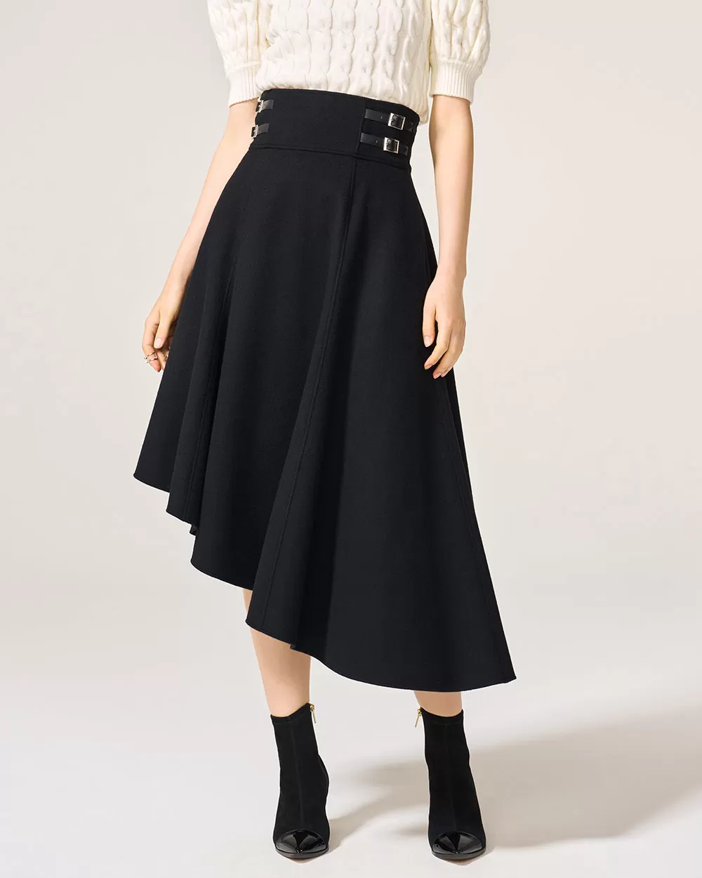 Black Wool Coating Harness Skirt