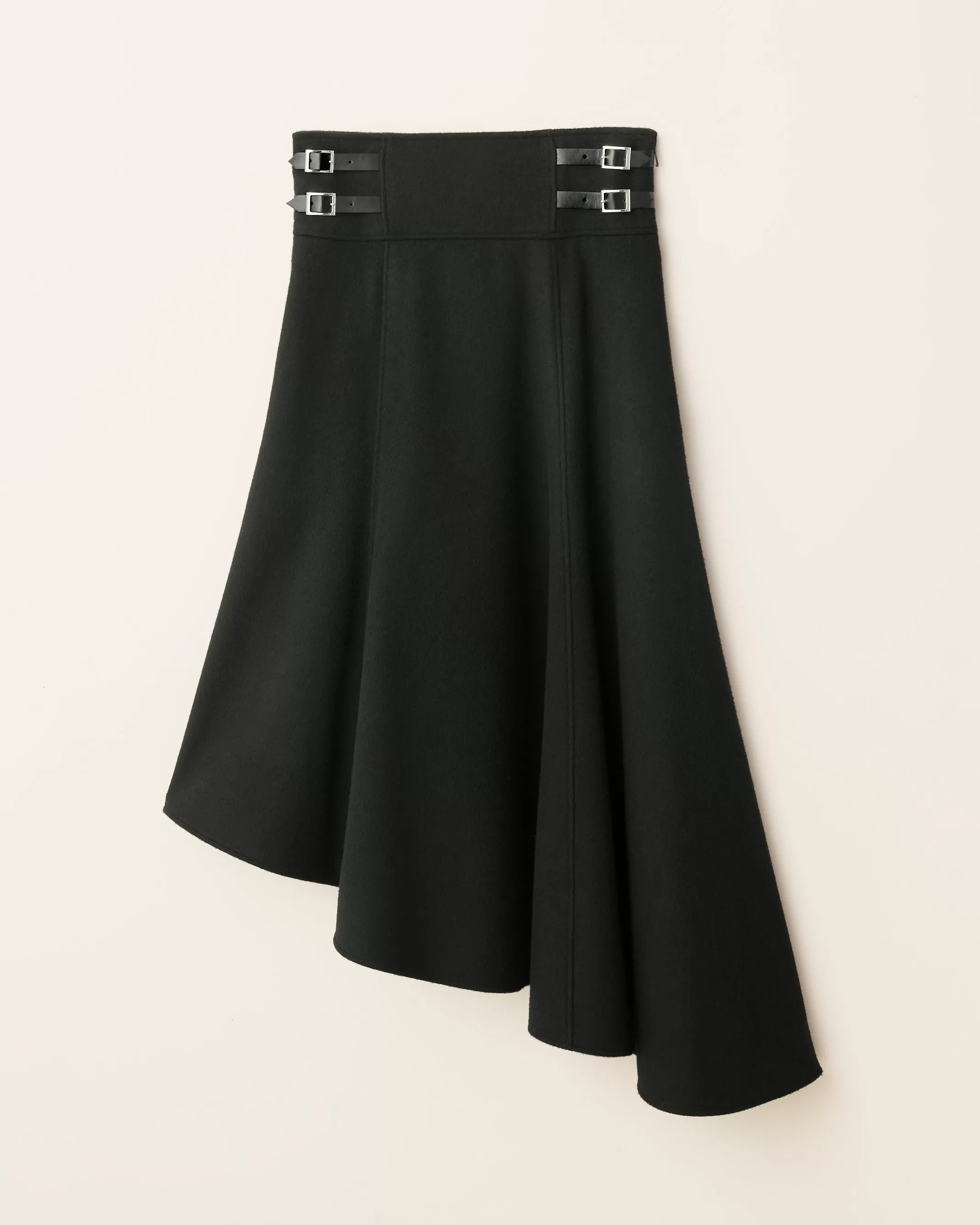 Black Wool Coating Harness Skirt