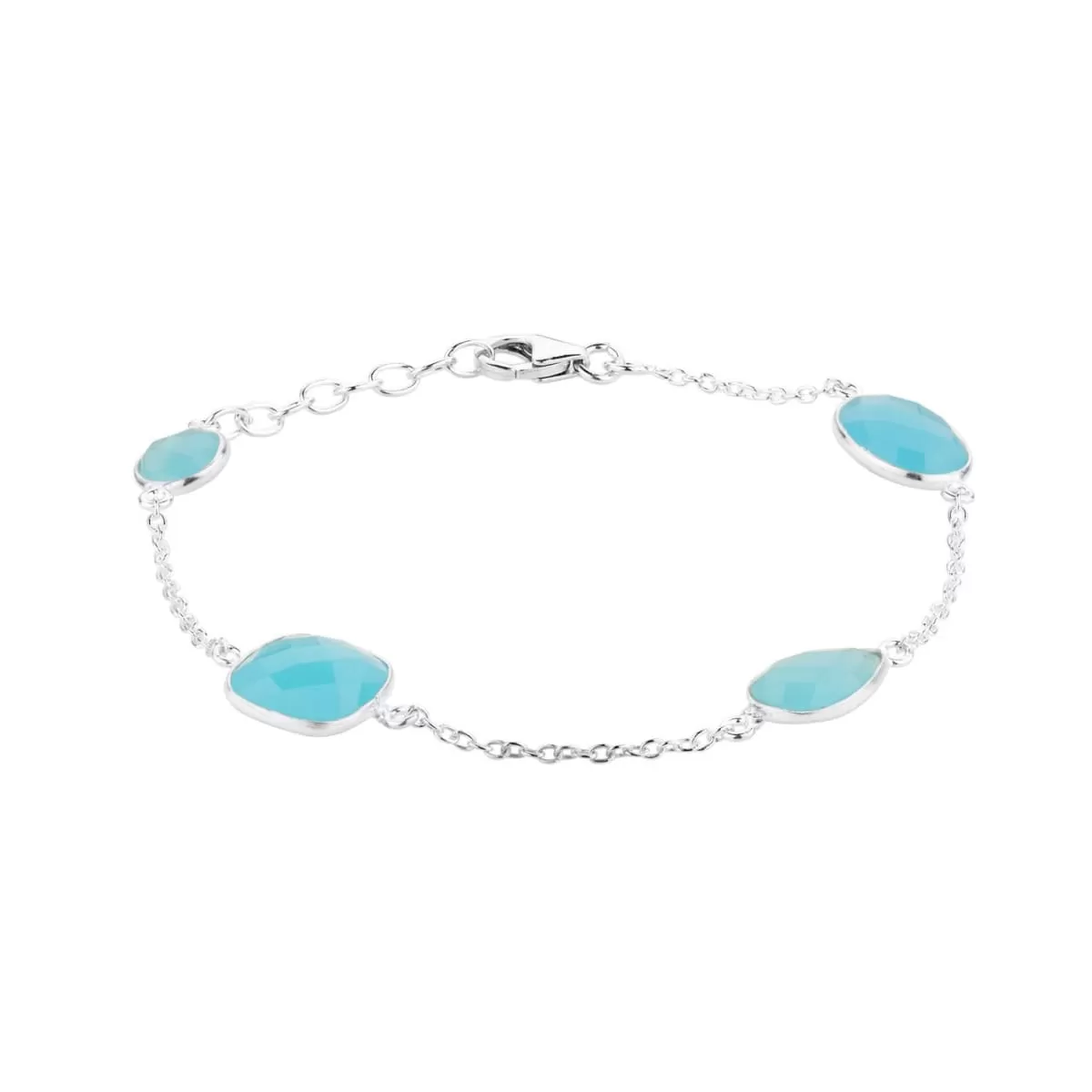 Blue Chalcedony Bracelet - Blue Chalcedony Multi Shape Pear, Cushion, Round Bracelet