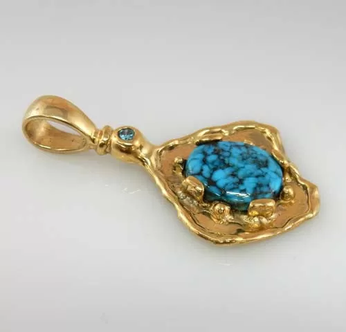 Blue Diamond with Turquoise 14kt Gold Pendant