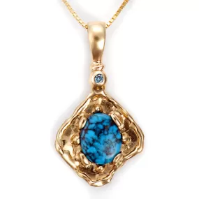 Blue Diamond with Turquoise 14kt Gold Pendant