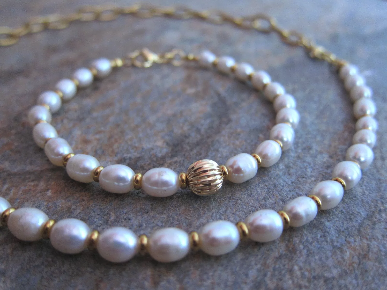 Bora Bora Freshwater Pearl, Stainless Gold Chain Necklace - June Birthstone