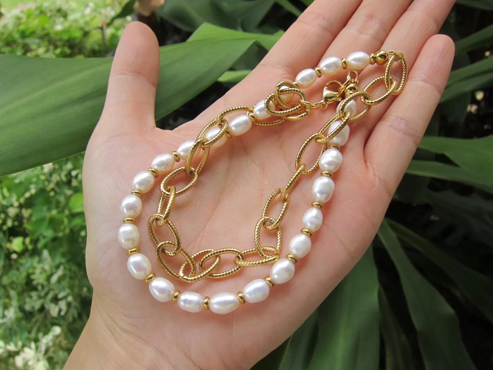 Bora Bora Freshwater Pearl, Stainless Gold Chain Necklace - June Birthstone