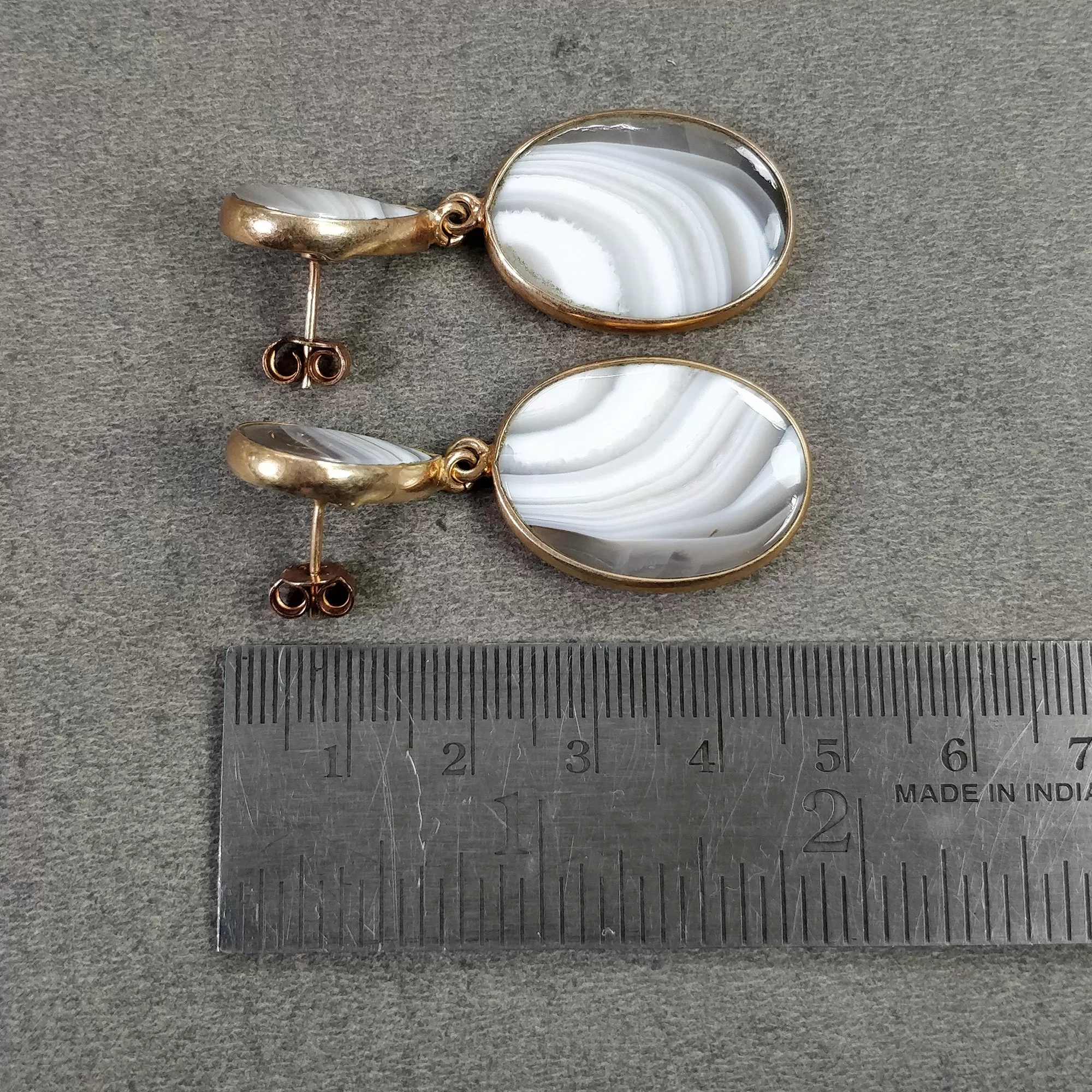 BOTSWANA AGATE Gemstone Earrings : 14.32gms Natural 925 Sterling Silver Rose Gold Plated Oval Bezel Set Push Back Earring 2"