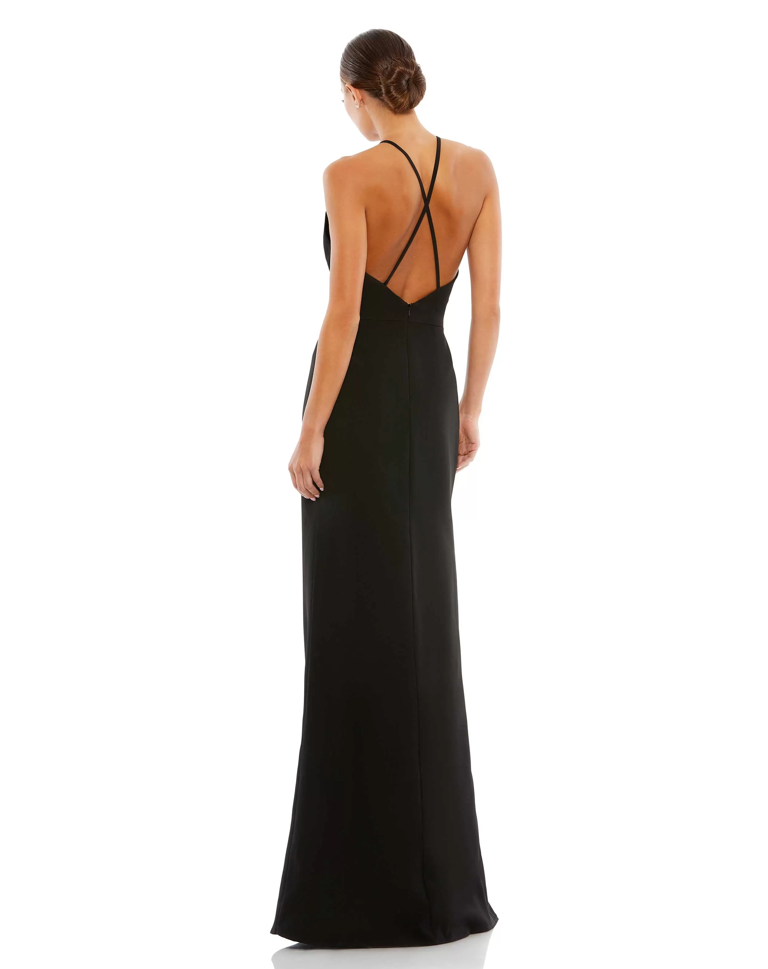 Bow Halter Criss-Cross Column Gown