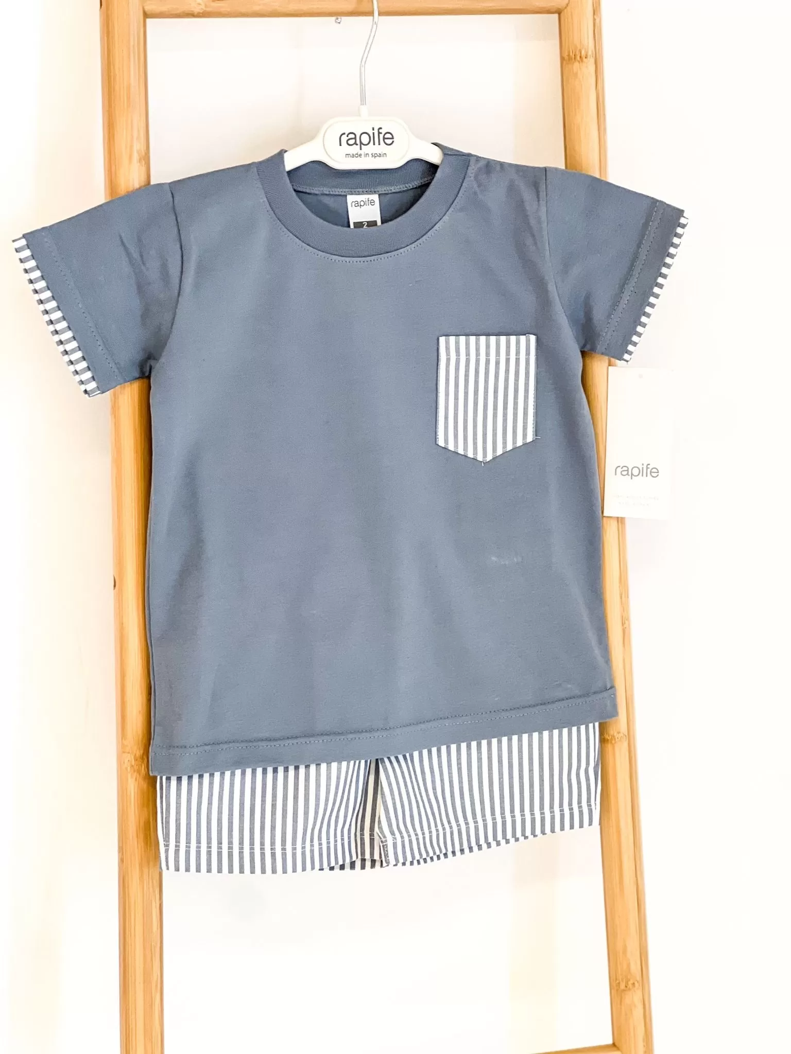 Boys Rapife Dark Blue Stripe Pocket Shirt and Short Set