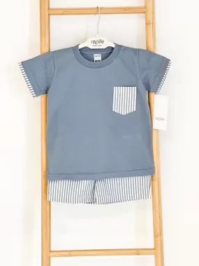 Boys Rapife Dark Blue Stripe Pocket Shirt and Short Set