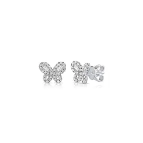 Butterfly Stud Earrings in White Gold