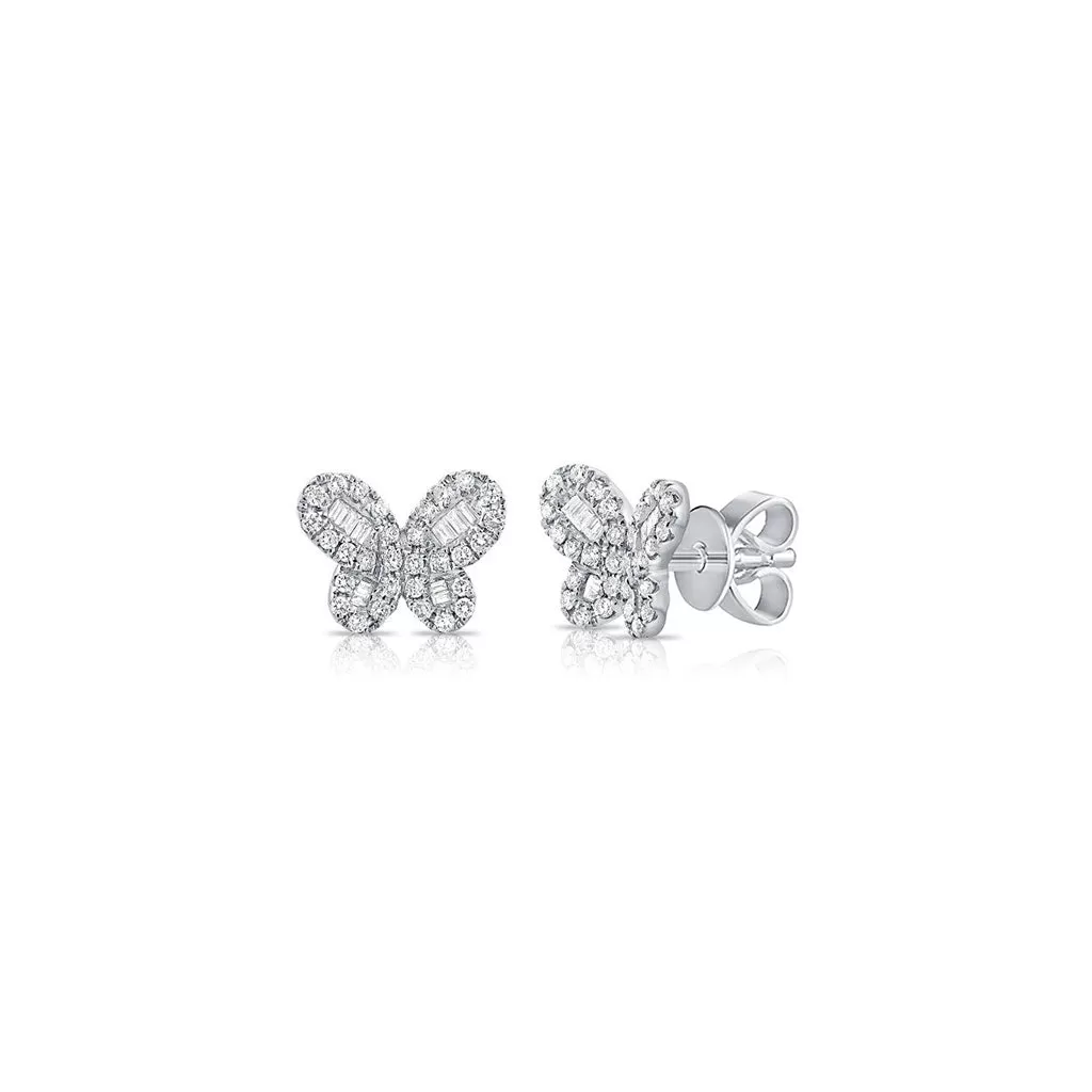 Butterfly Stud Earrings in White Gold