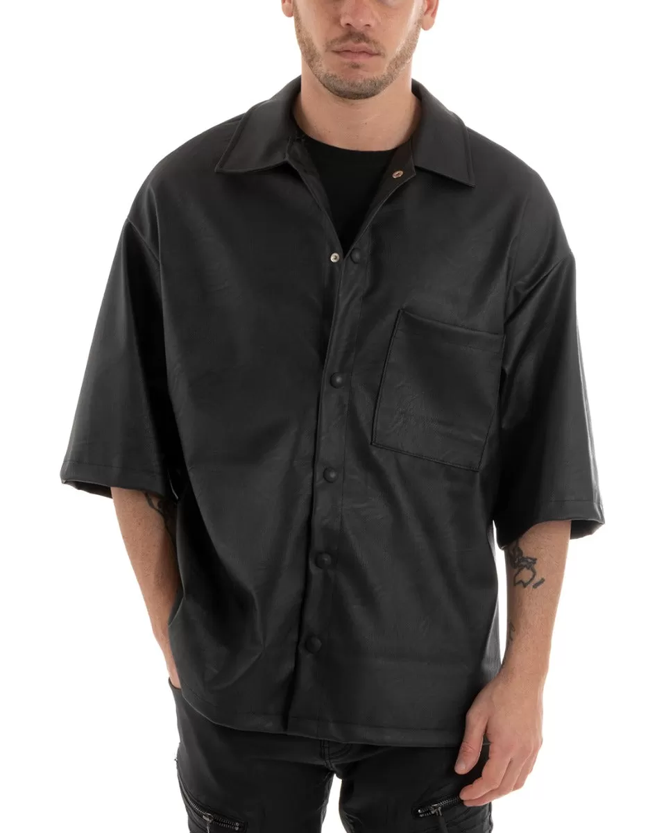 Camicia Uomo Manica Corta Nero Ecopelle Casual GIOSAL-CC1180A