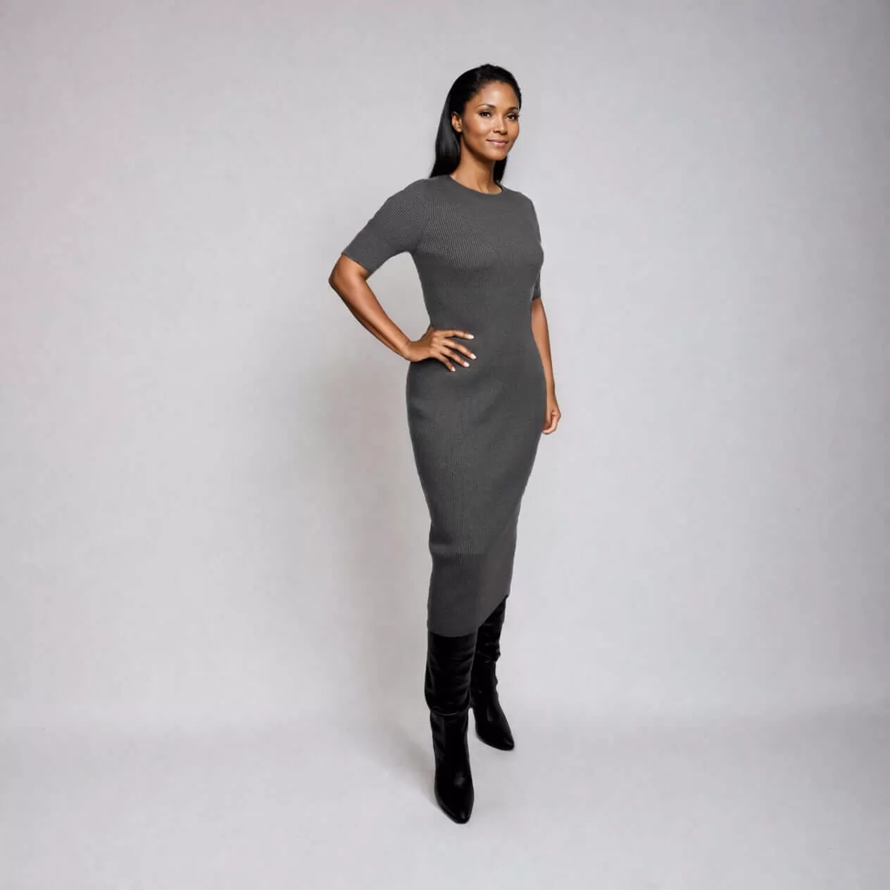 CELESTE | Short Sleeve Crew-Neck Rib Dress