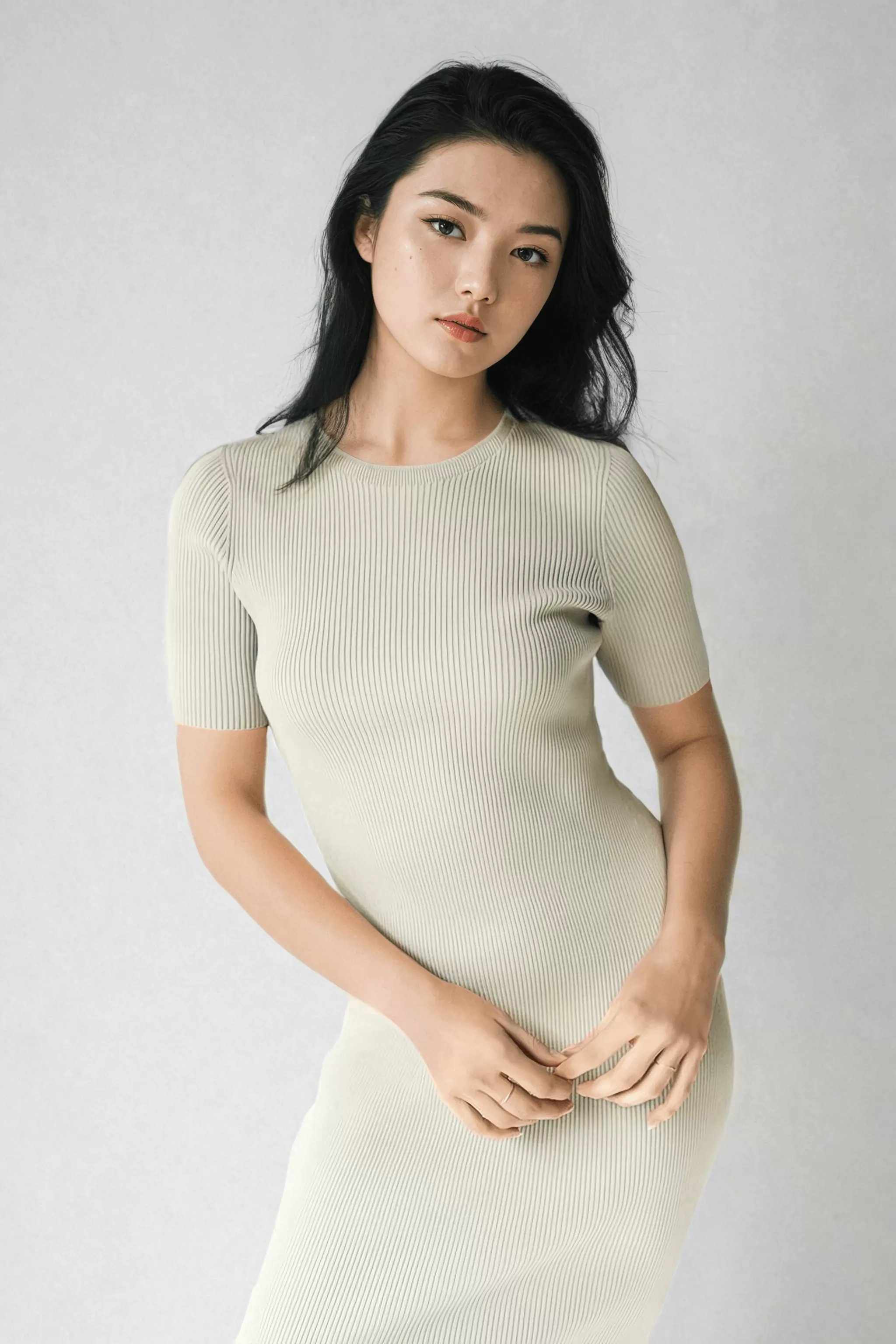 CELESTE | Short Sleeve Crew-Neck Rib Dress