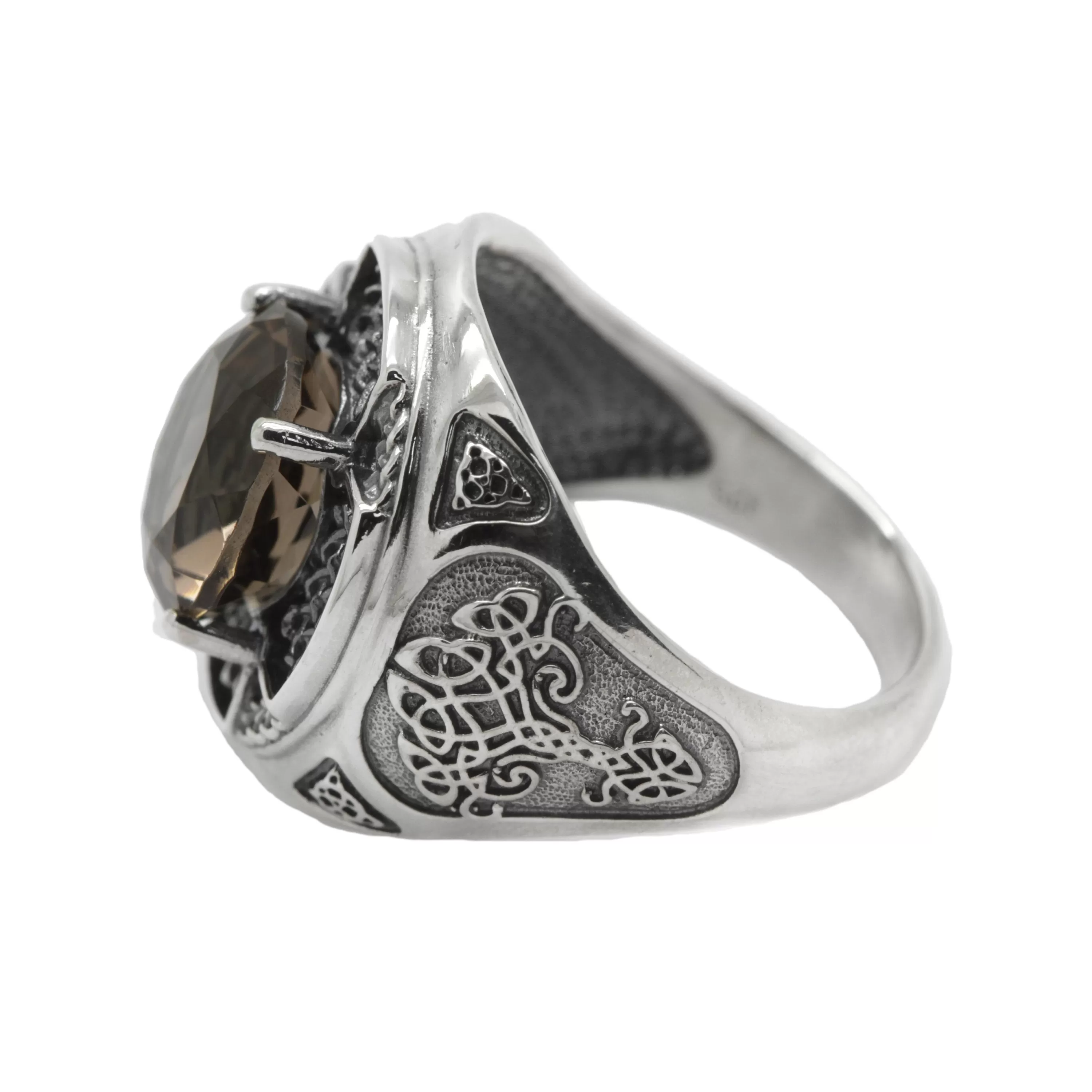 Celtic Natural Smoky Quartz Unisex Ring Silver 925