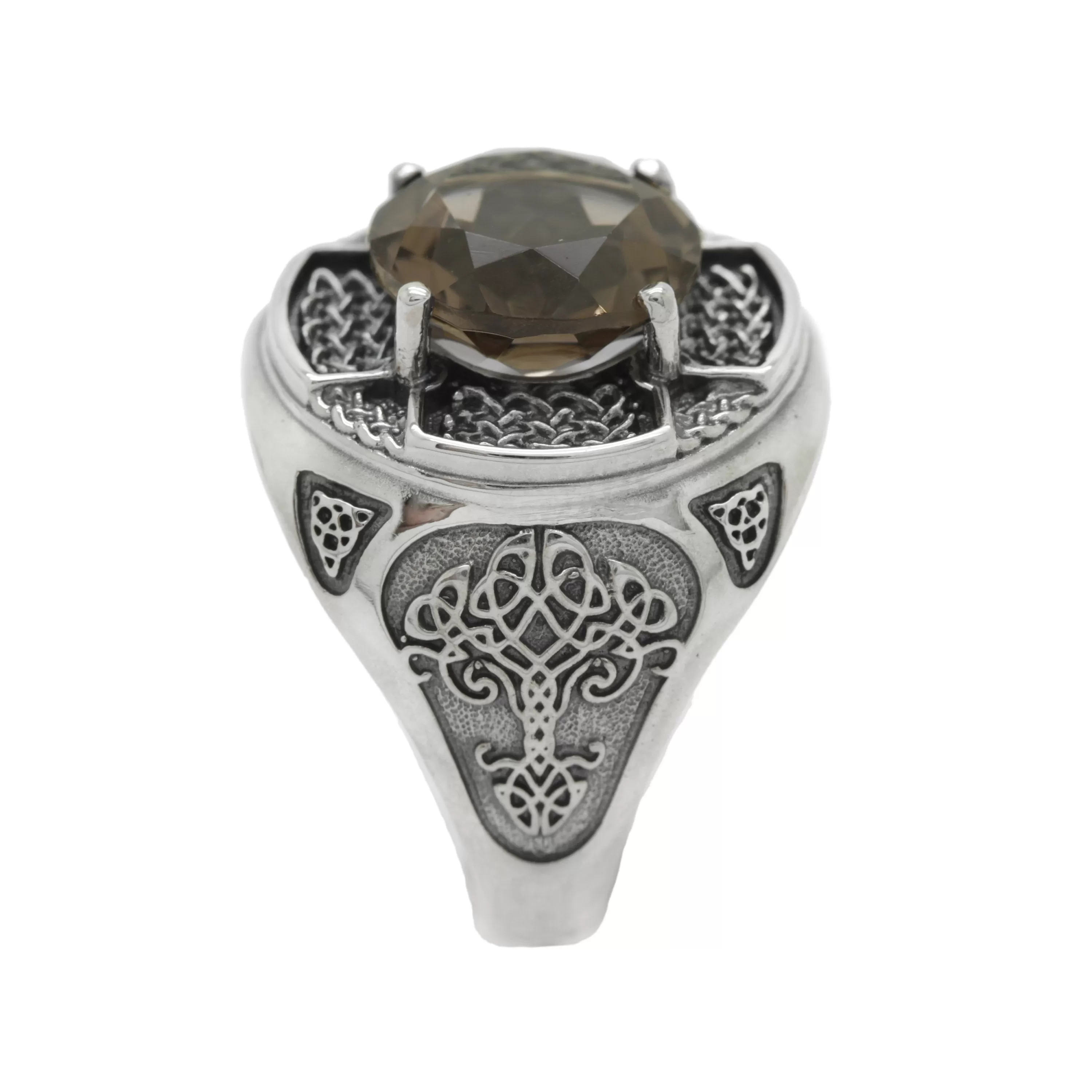 Celtic Natural Smoky Quartz Unisex Ring Silver 925