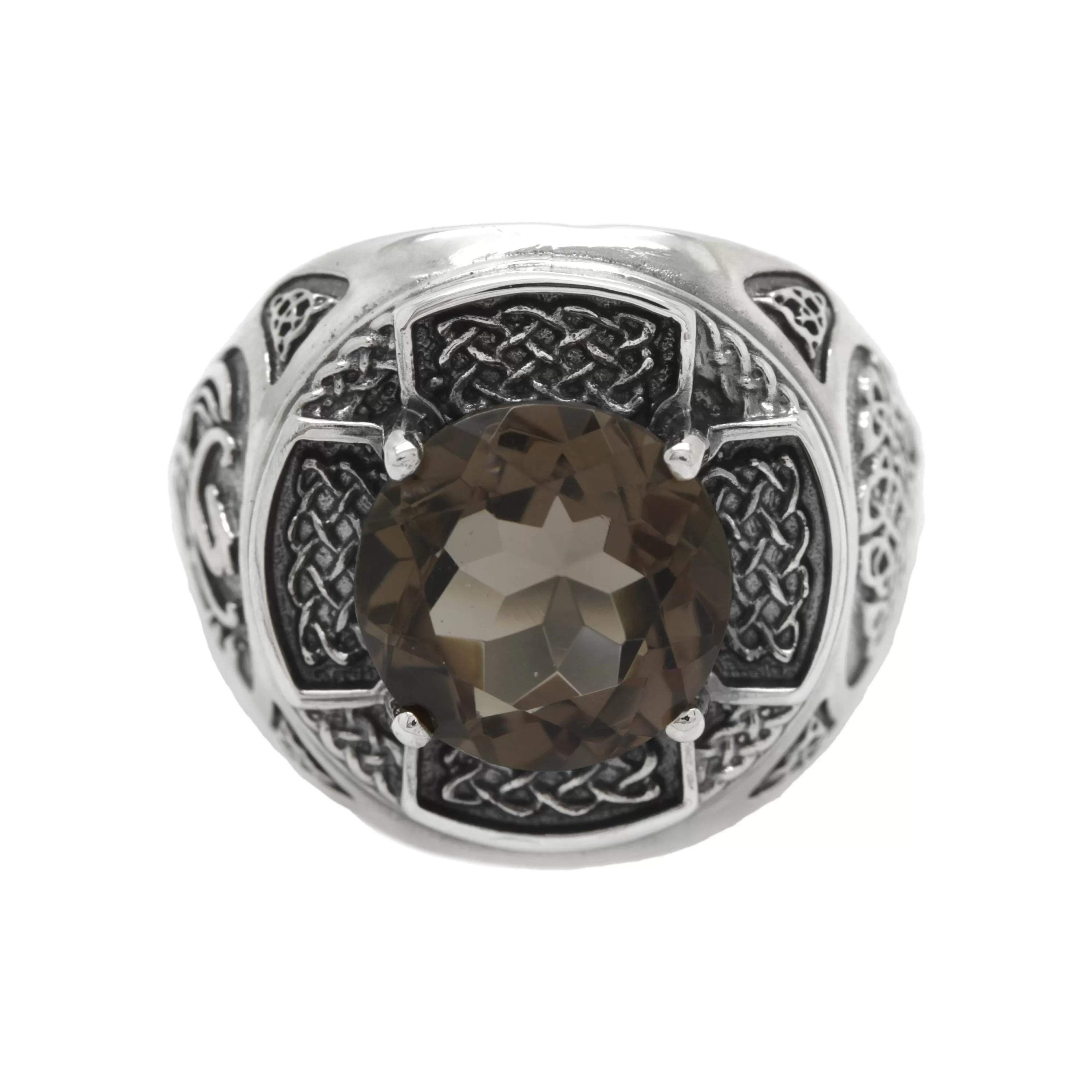 Celtic Natural Smoky Quartz Unisex Ring Silver 925