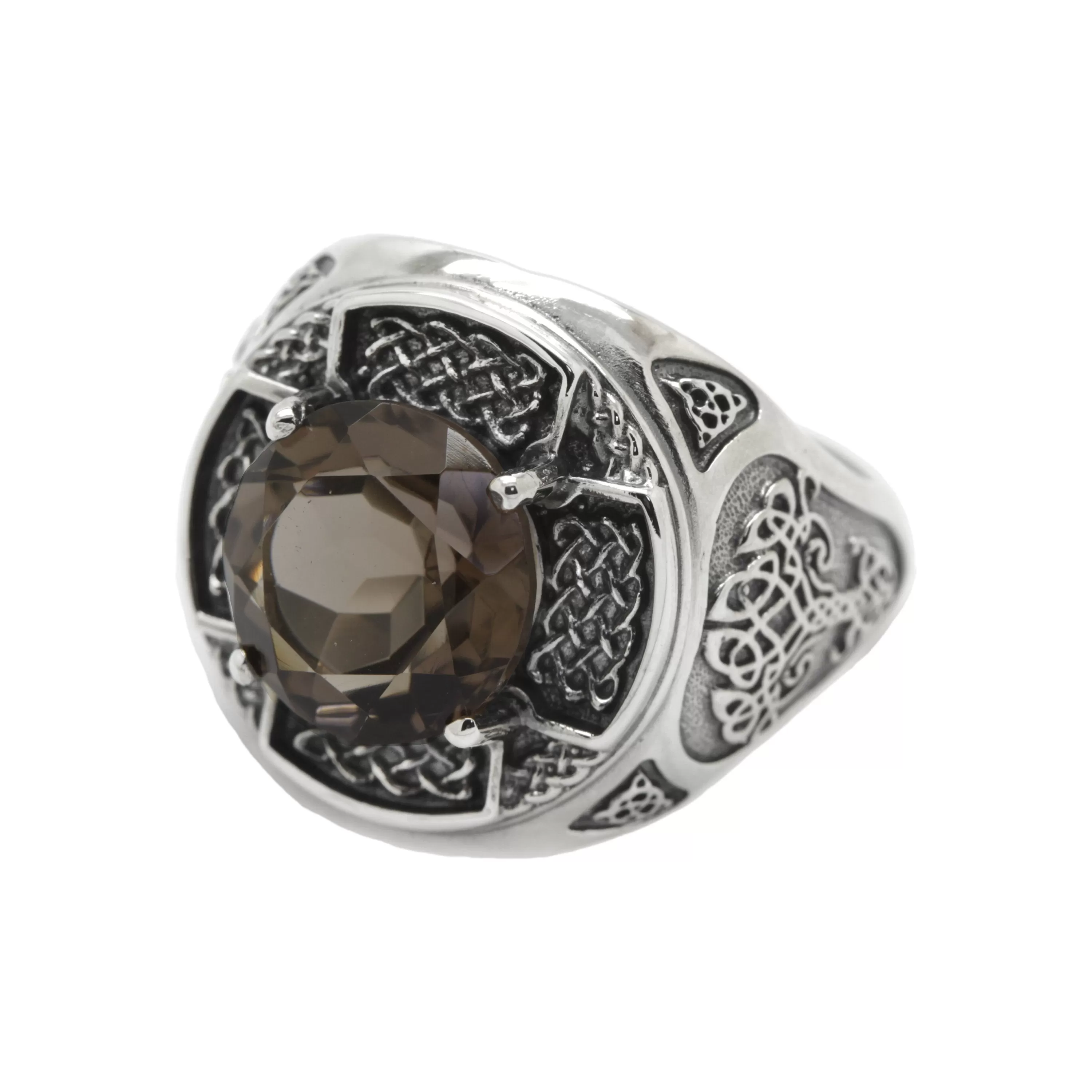 Celtic Natural Smoky Quartz Unisex Ring Silver 925