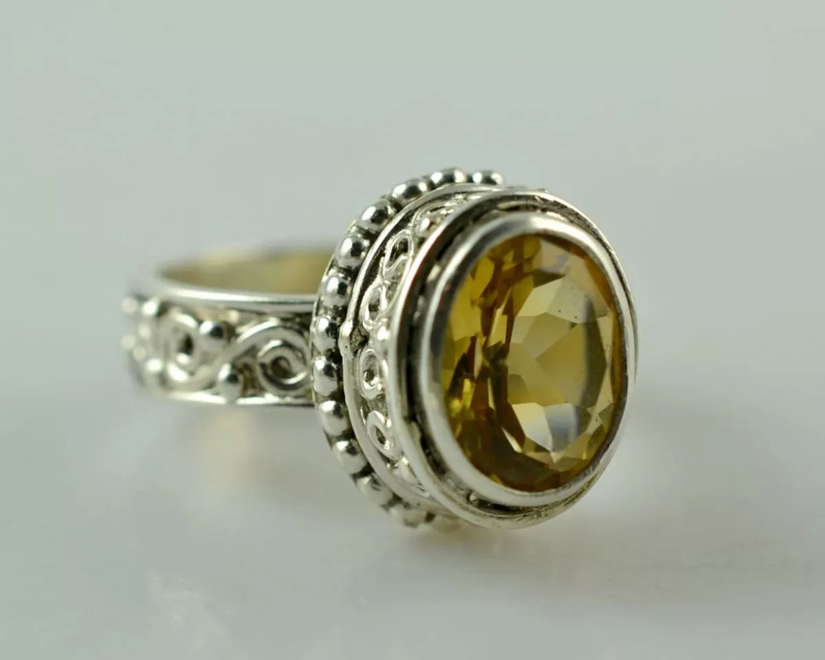 Citrine Silver Ring 925 Solid Sterling Silver Handmade Jewelry, Gift for Her