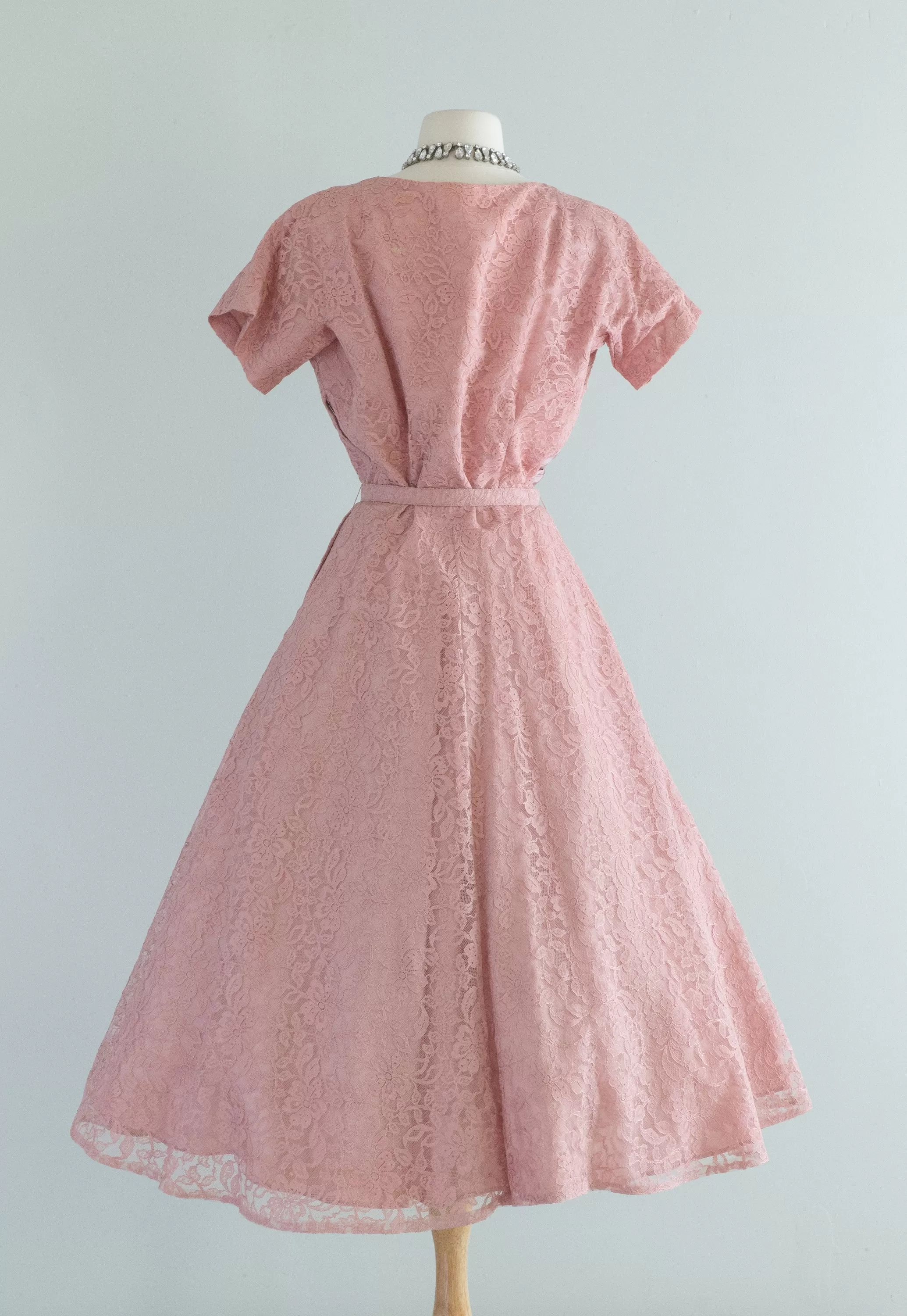 Classic 1950's Rose Pink Lace Cocktail Dress By DuBerry / Large