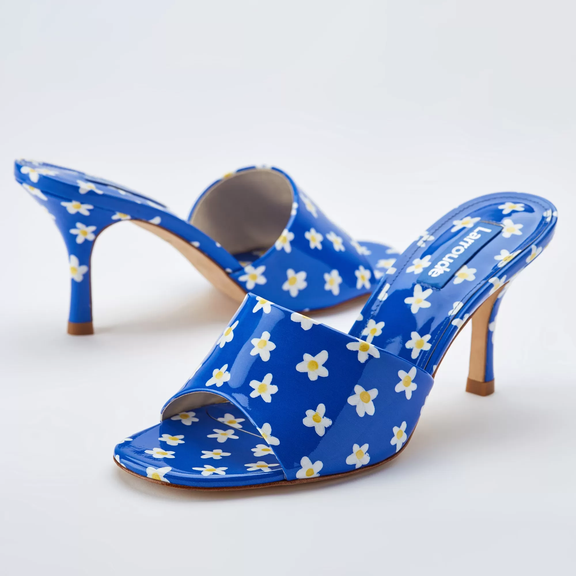 Colette Mule In Blue Floral Patent Leather