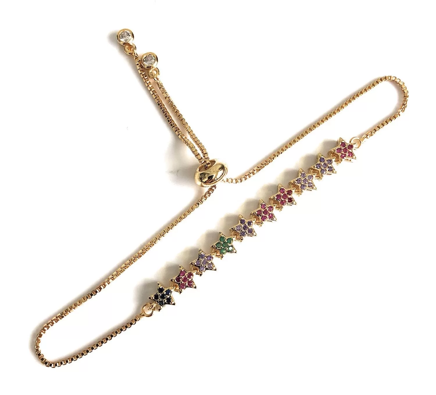 Colorful Rainbow Bolo Bracelet Stars Bar Celestial Jewelry