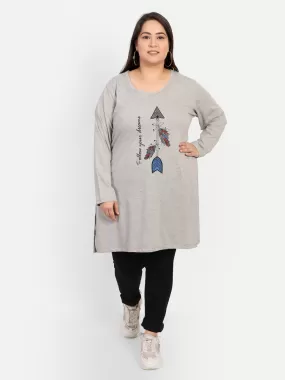 Cotton Long Top for Women Plus Size - Full Sleeve - Grey