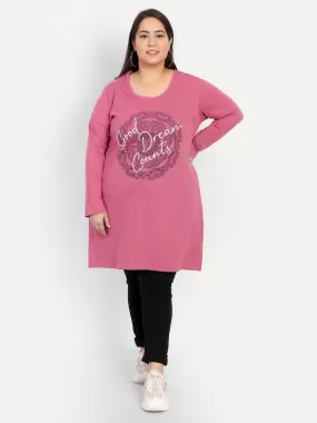 Cotton Long Top for Women Plus Size - Full Sleeve - Rosy Pink