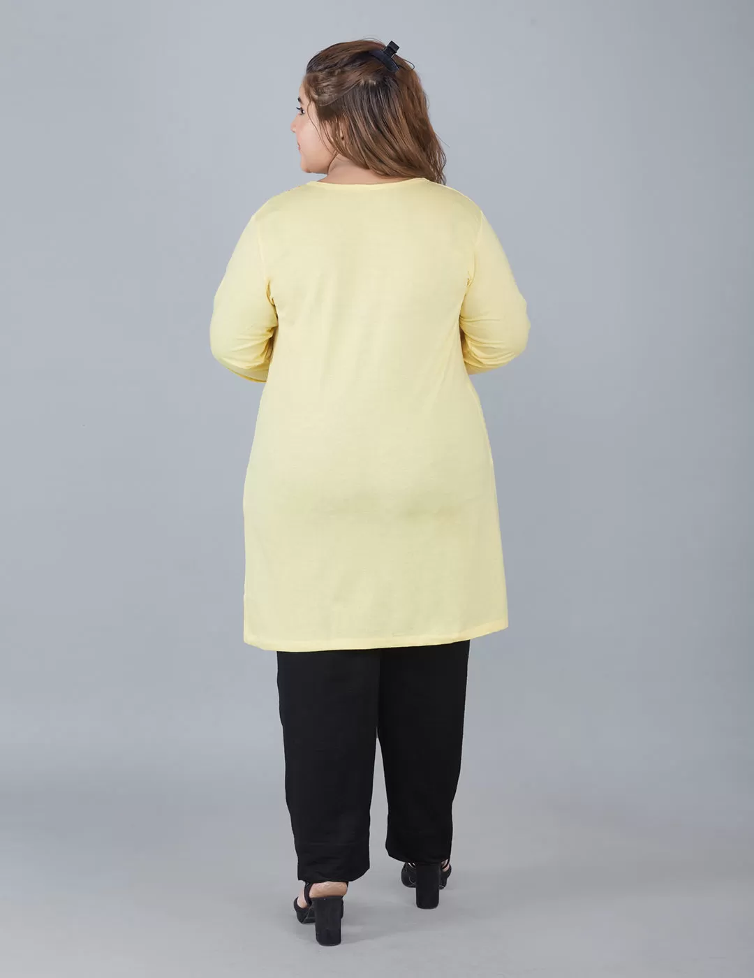 Cotton Long Top for Women Plus Size - Full Sleeves - Yellow