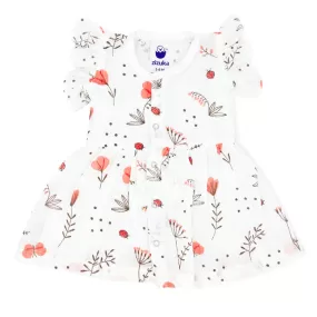 Crinkled Muslin Frock for Baby Girl - Butterfly Sleeve Organic Cotton LadyBird