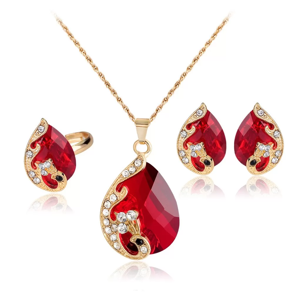 Crystal Necklace, Earrings & Ring Wedding Jewelry Set