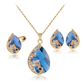 Crystal Necklace, Earrings & Ring Wedding Jewelry Set