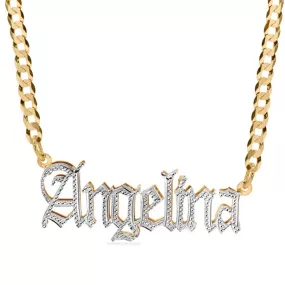 Custom Double Plated Name Necklace Angelina with Cuban chain