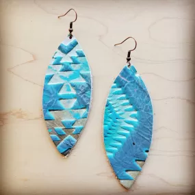 Cyan Aztec Narrow Leather Oval Earrings