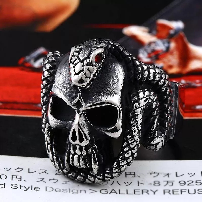 Devil's Skull with Slithering Snake Ring