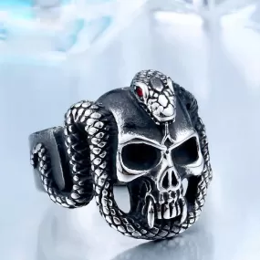 Devil's Skull with Slithering Snake Ring