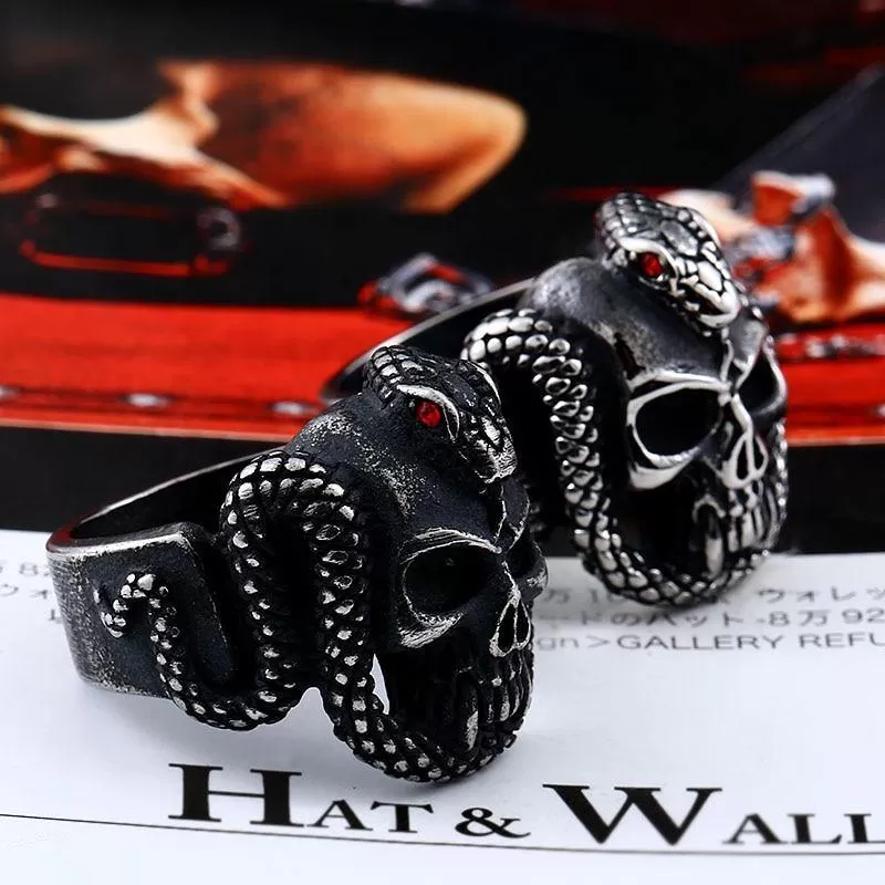 Devil's Skull with Slithering Snake Ring