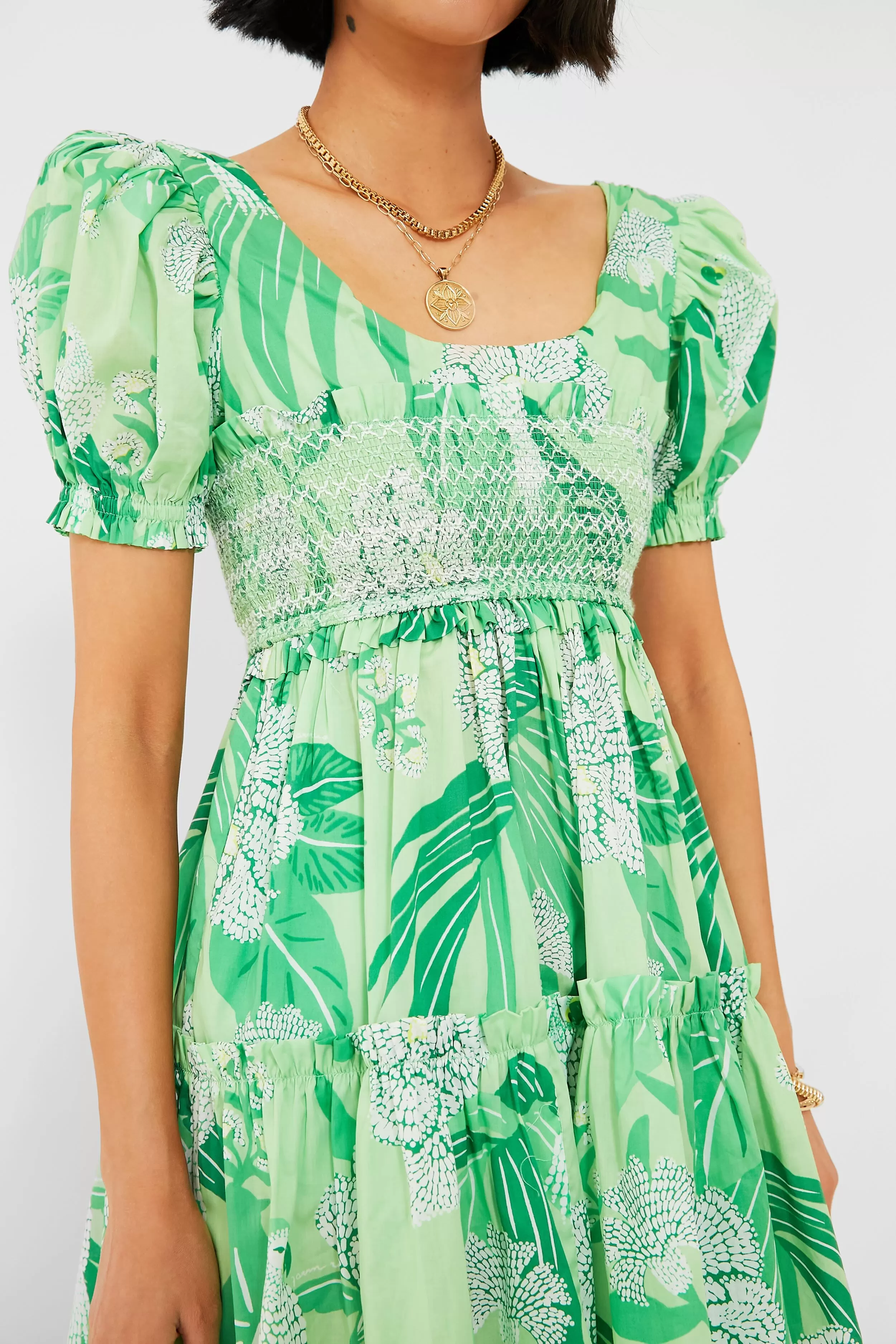 Dew Drop Floral Green Mini Dress