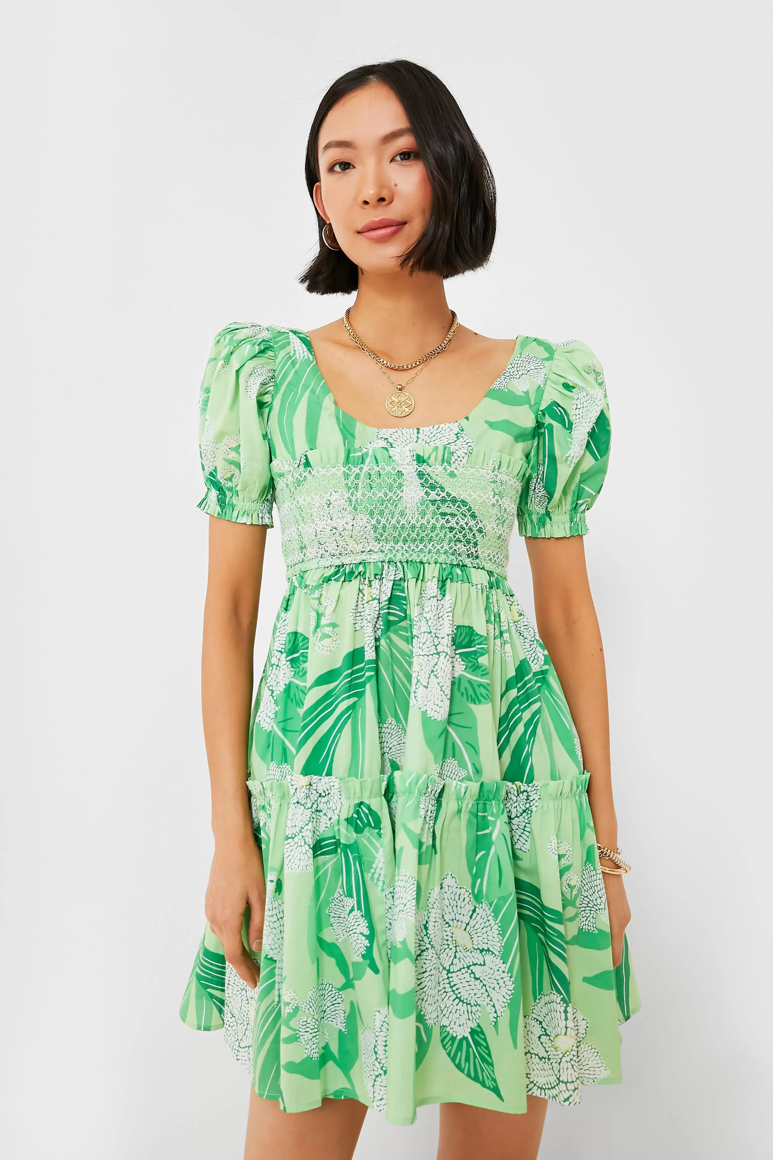 Dew Drop Floral Green Mini Dress