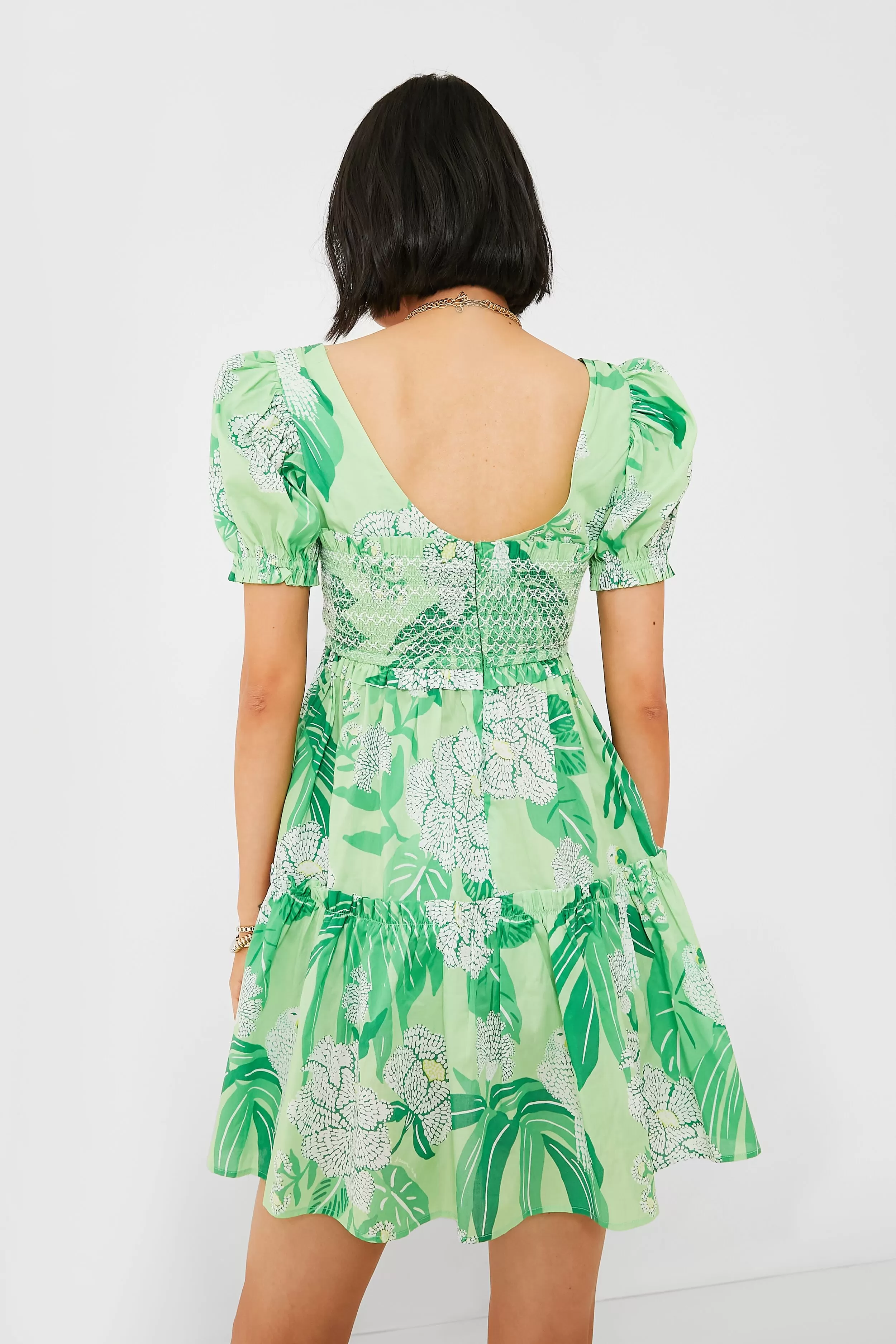 Dew Drop Floral Green Mini Dress