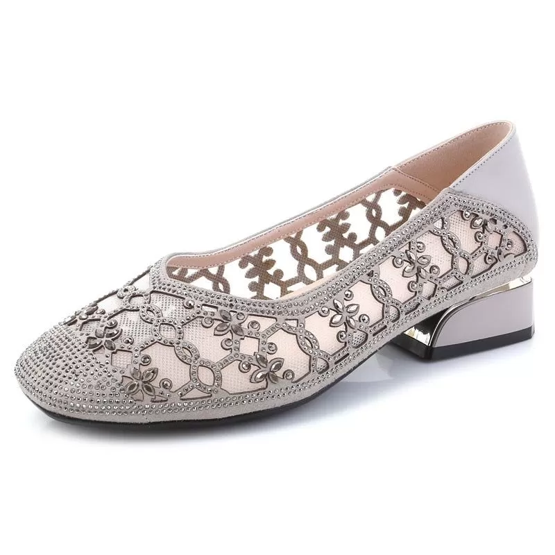 DN323 Women's Crystal Cut-outs Low Heels Casual Shoes - Pumps