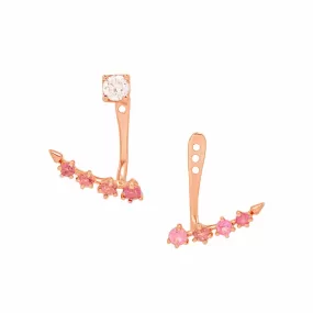 Double Stacked Diamond Studs and Pink Tourmaline Ear Jackets