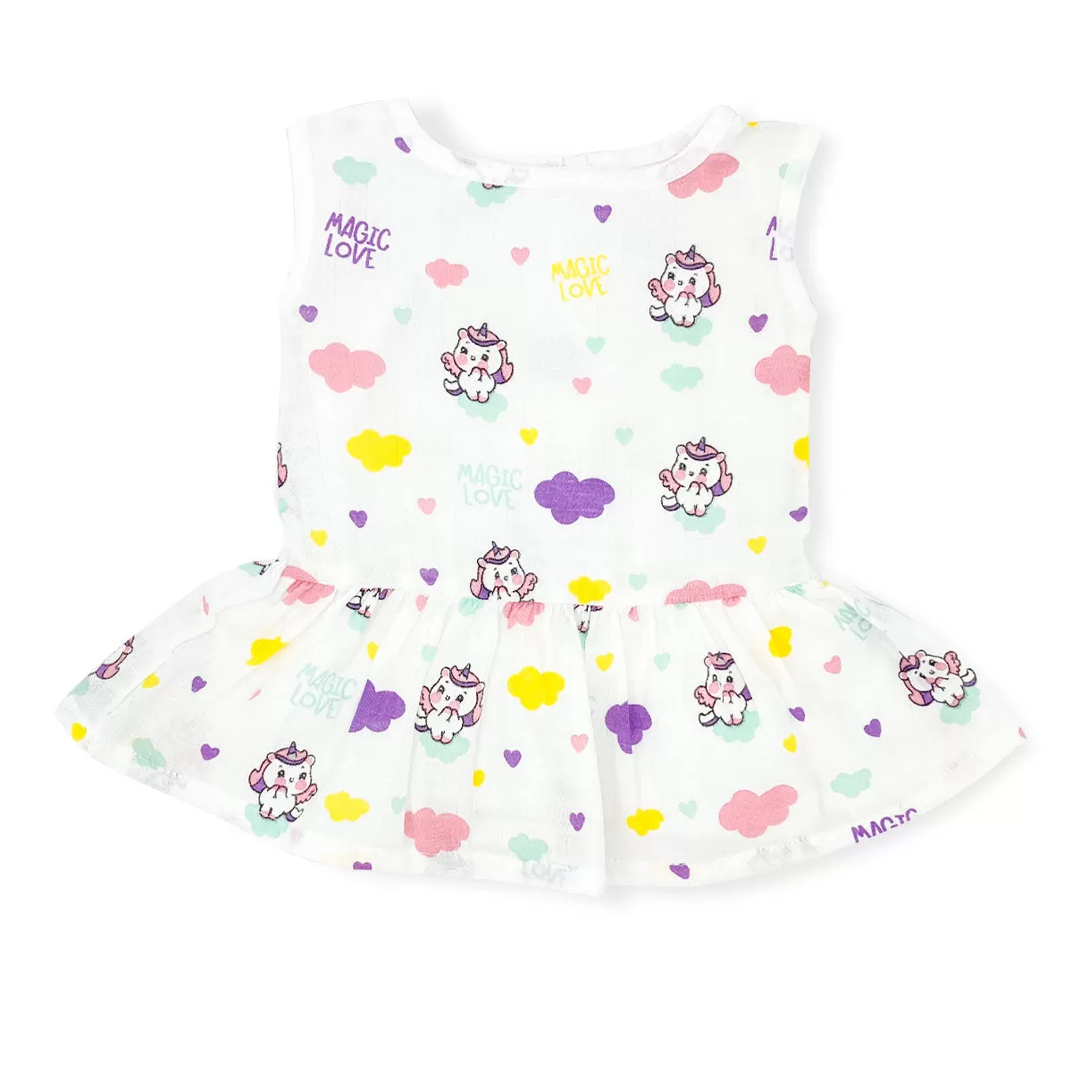 Drop Waist Muslin Frock for Baby Girl -  Sleeveless Organic Cotton -Magic Love